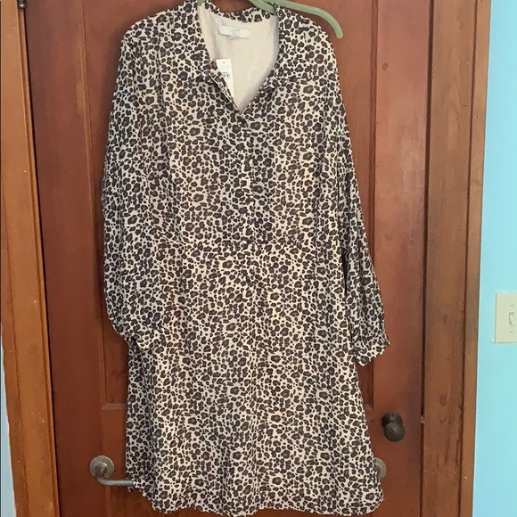 Plus size leopard print shirt dress Clearance